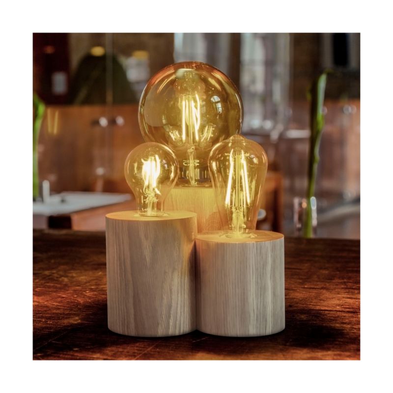 Træbordlampe SPOT Light Round 3xE27 Max. 15W Olieret FSC-eg, Polsk producent, 1 stk.