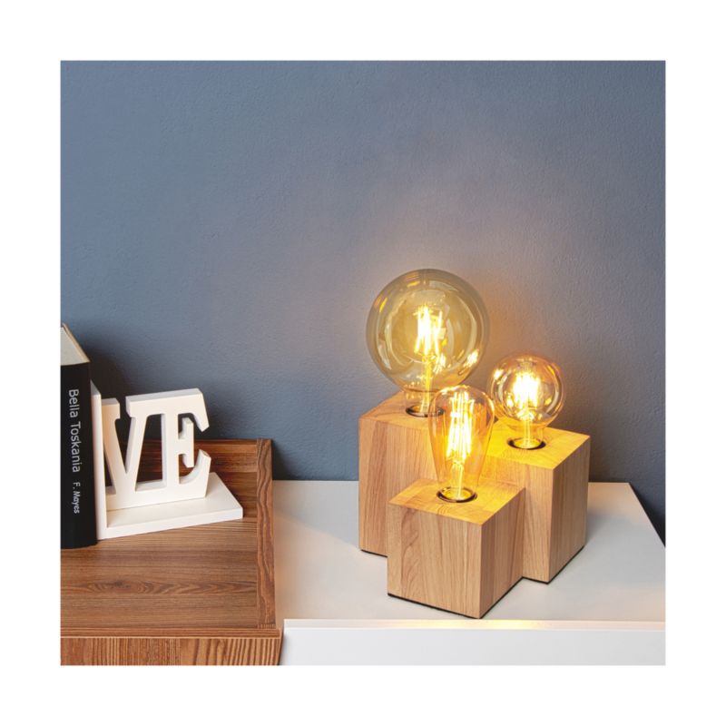 Træbordlampe SPOT Light Square 3xE27 Max. 15W Olieret FSC-eg, Polsk producent, 1 stk.