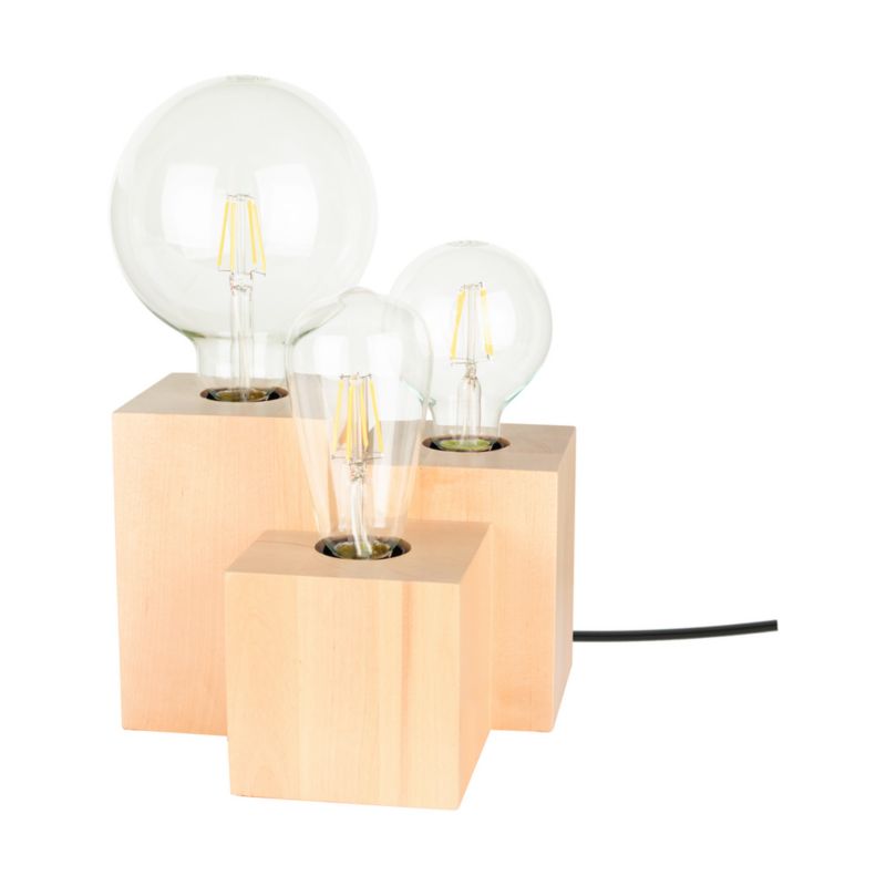 Træbordlampe SPOT Light Square 3xE27 Max. 15W Naturlig FSC-birk, Polsk producent, 1 stk.