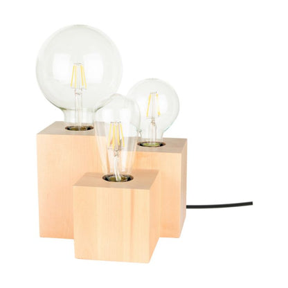 Træbordlampe SPOT Light Square 3xE27 Max. 15W Naturlig FSC-birk, Polsk producent, 1 stk.