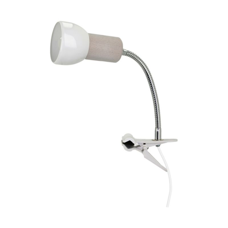 Træbordlampe med Clip SPOT Light 1xE27 60W Blegnet Eg FSC med Hvid Skærm, Polsk Producent, 1 stk.