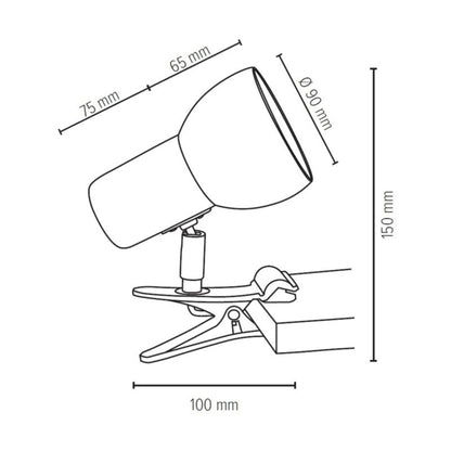 Træbordlampe med Clip SPOT Light 1xE27 60W Olieret Eg FSC med Hvid Skærm Dansk Producent 1 stk.
