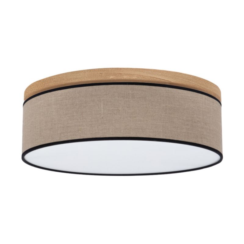 Træloftlampe SPOT Light 1xLED 18W i brun fyrretræ med beige-svart linnedskærm, 1 stk.