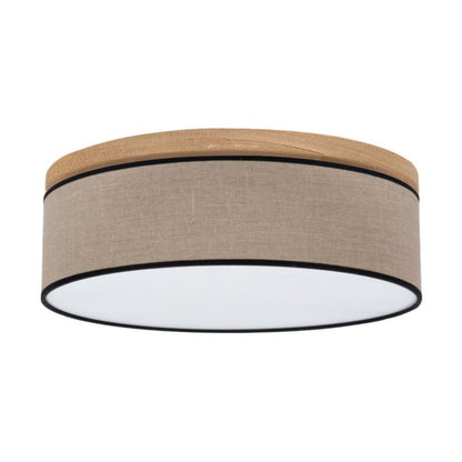 Træloftlampe SPOT Light 1xLED 18W i brun fyrretræ med beige-svart linnedskærm, 1 stk.