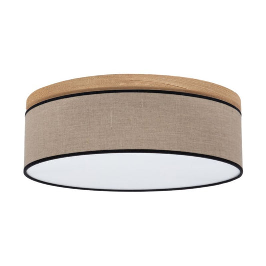 Træloftlampe SPOT Light 1xLED 18W i brun fyrretræ med beige-svart linnedskærm, 1 stk.