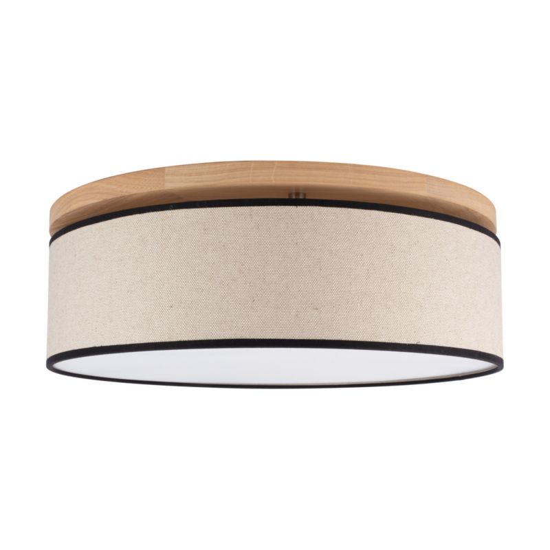 Træloftlampe SPOT Light 3xE27 Max. 25W Olieret FSC-eg med beige‑sort linned, polsk producent, 1 stk.