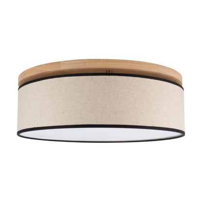 Træloftlampe SPOT Light 3xE27 Max. 25W Olieret FSC-eg med beige‑sort linned, polsk producent, 1 stk.
