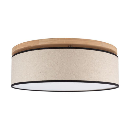 Træloftlampe SPOT Light 3xE27 Max. 25W Olieret FSC-eg med beige‑sort linned, polsk producent, 1 stk.