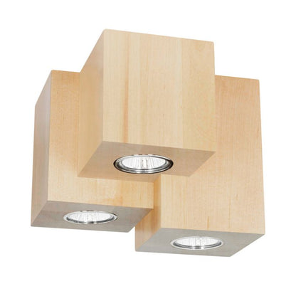 Træloftlampe SPOT Light Square 3xGU10 Max. 6W Naturlig FSC-birk, Polsk producent, 1 stk.