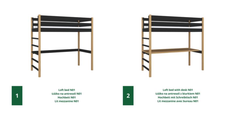 Træseng N-Wood N01 Sort Eg 100x190 cm