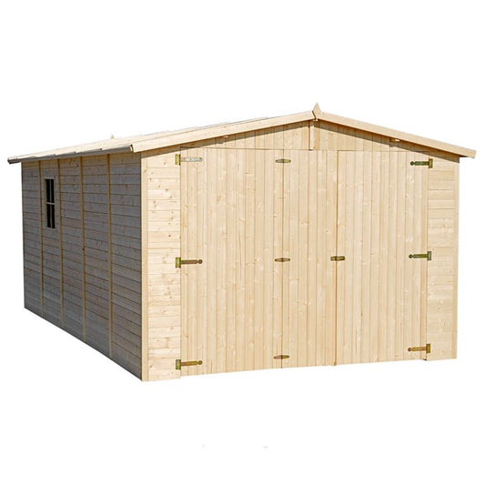 Timbela trægarage til haven 15 m² M101 i naturligt træ, brædder 17 mm, 1 stk.
