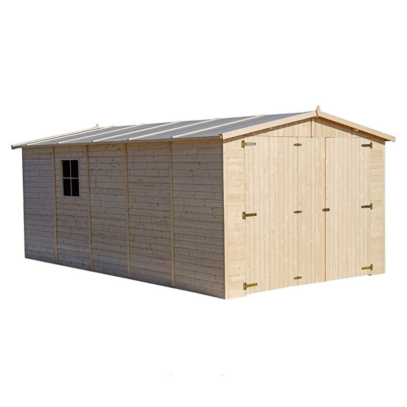 Timbela trægarage til haven 15 m² M101 i naturligt træ, brædder 17 mm, 1 stk.