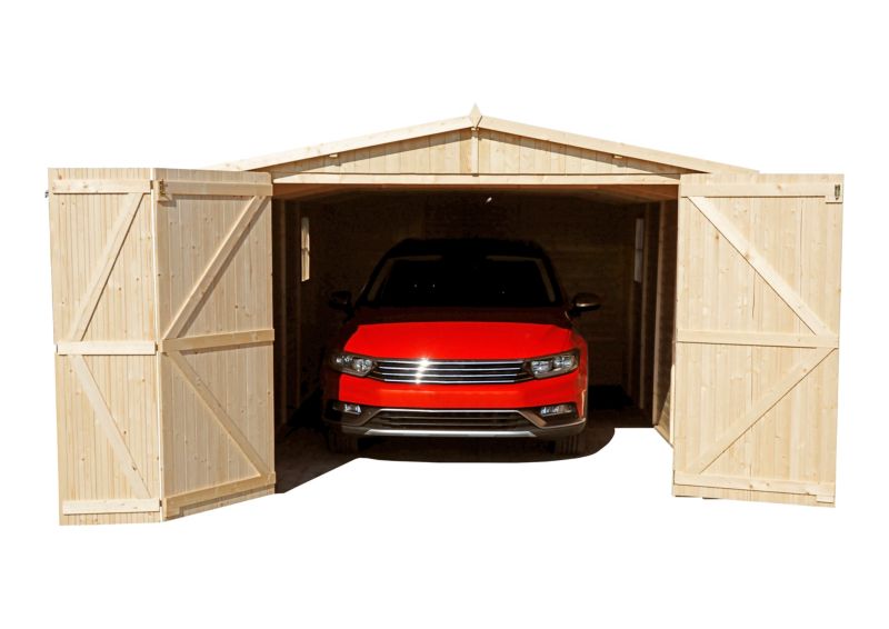 Timbela trægarage til haven 15 m² M101 i naturligt træ, brædder 17 mm, 1 stk.