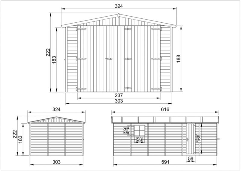 Timbela trægarage til haven 18 m² M102 naturligt træ, pladetykkelse 17 mm, 1 stk.