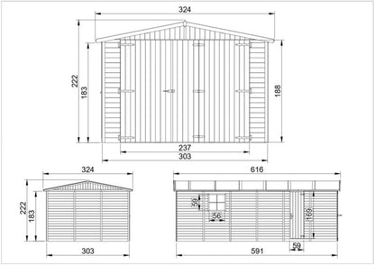 Timbela trægarage til haven 18 m² M102 naturligt træ, pladetykkelse 17 mm, 1 stk.