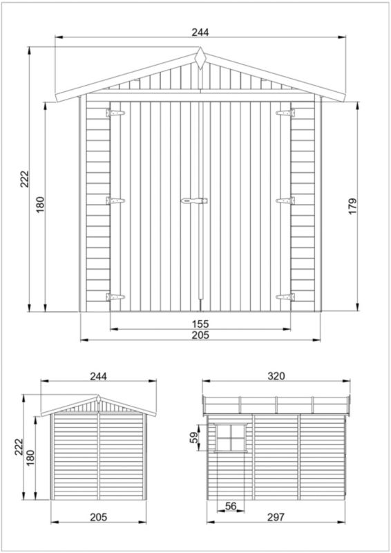 Timbela trægarage til haven 6 m² M105 i naturligt træ, pladetykkelse 17 mm, 1 stk.
