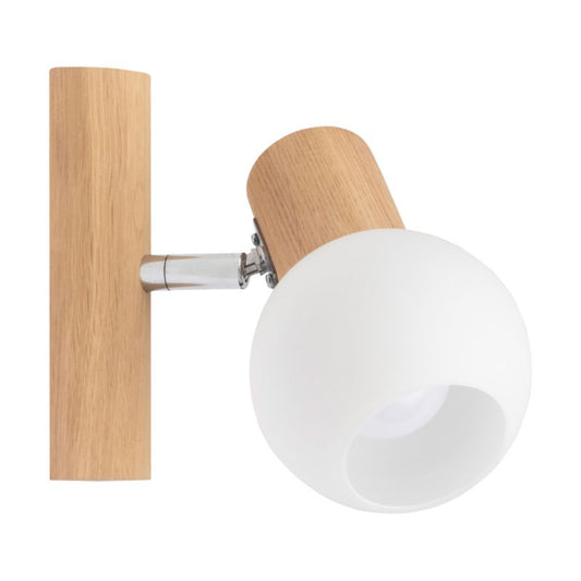 Trævægsarmatur SPOT Light 1xE14 Max.40W Olieret Eg FSC med Hvidt Glas, Dansk Producent, 1 stk.