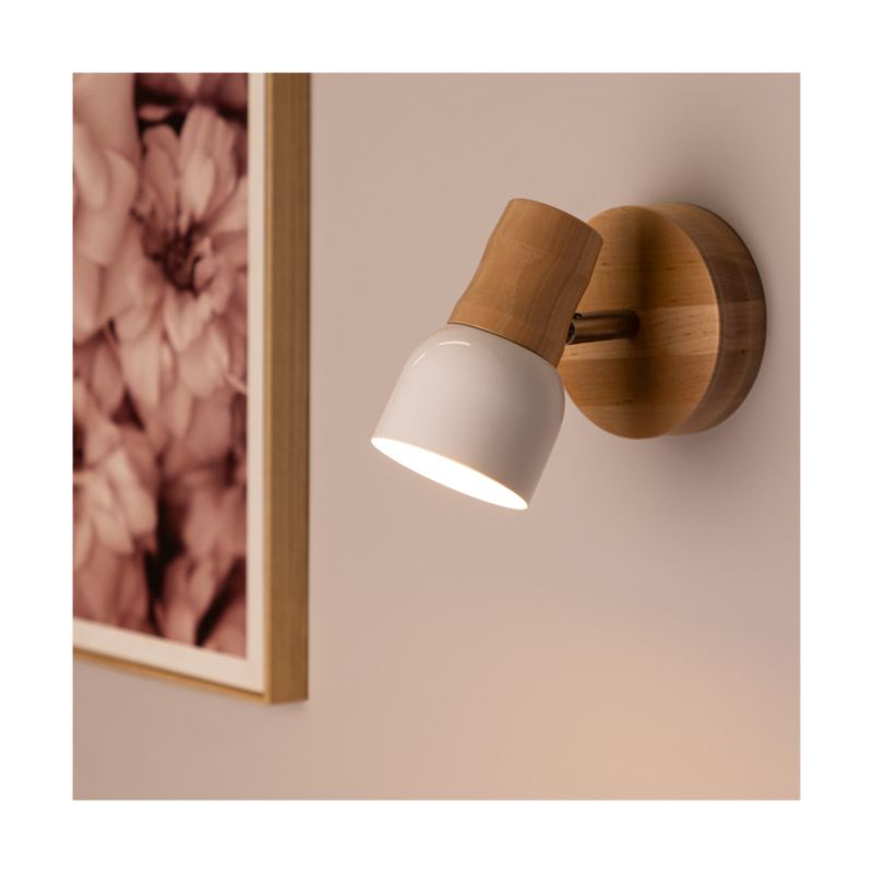 Trævæglampe SPOT Light 1xE14 Max. 40W Naturlig FSC-birk med hvid skærm, polsk producent, 1 stk.