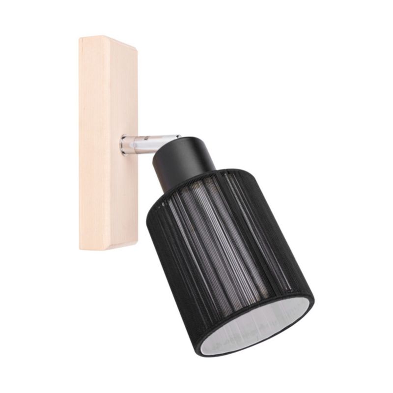 Trævæglampe SPOT Light 1xE14 Max. 40W Naturlig FSC-birk med sort stofskærm, polsk producent, 1 stk.