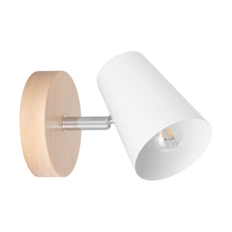 Træ-væglampe SPOT Light 1xE14 Max. 40W Naturlig Birk med Hvid Skærm, Polsk Producent, 1 stk.