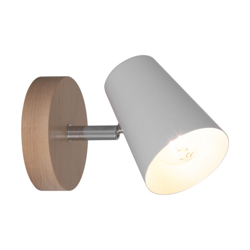 Træ-væglampe SPOT Light 1xE14 Max. 40W Naturlig Birk med Hvid Skærm, Polsk Producent, 1 stk.