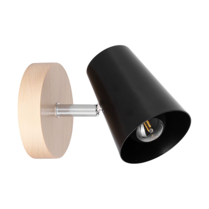 Trævæglampe SPOT Light 1xE14 Max. 40W Naturlig Birk med Sort Skærm, Polsk Producent, 1 stk.