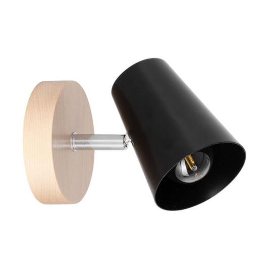 Trævæglampe SPOT Light 1xE14 Max. 40W Naturlig Birk med Sort Skærm, Polsk Producent, 1 stk.