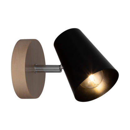 Trævæglampe SPOT Light 1xE14 Max. 40W Naturlig Birk med Sort Skærm, Polsk Producent, 1 stk.