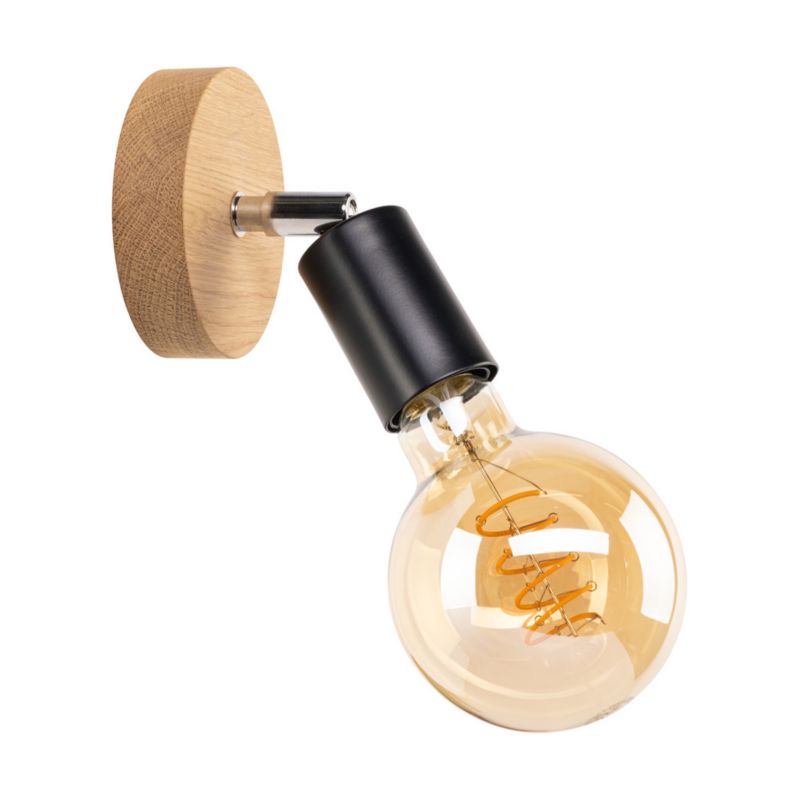 Træ-væglampe SPOT Light 1xE27 Olieret Eg med Sort PVC-detalje, Polsk Producent, 1 stk.