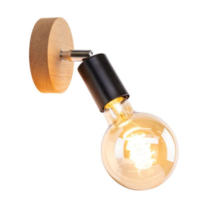 Træ-væglampe SPOT Light 1xE27 Olieret Eg med Sort PVC-detalje, Polsk Producent, 1 stk.