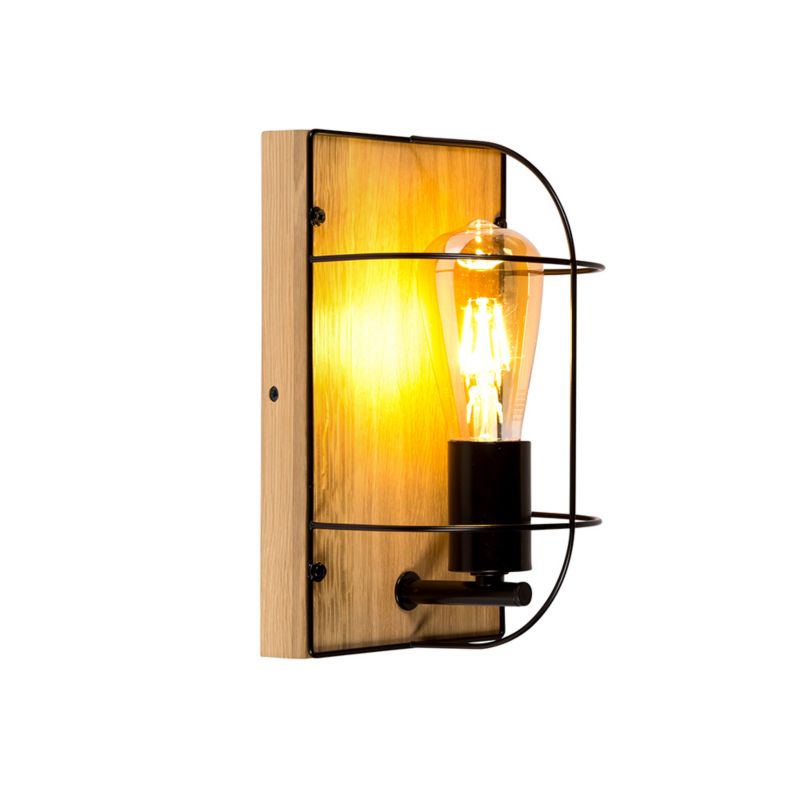Trævæglampe SPOT Light 1xE27 Max. 15W LED Olieret Eg FSC med Sort Accent, Polsk Producent, 1 stk.