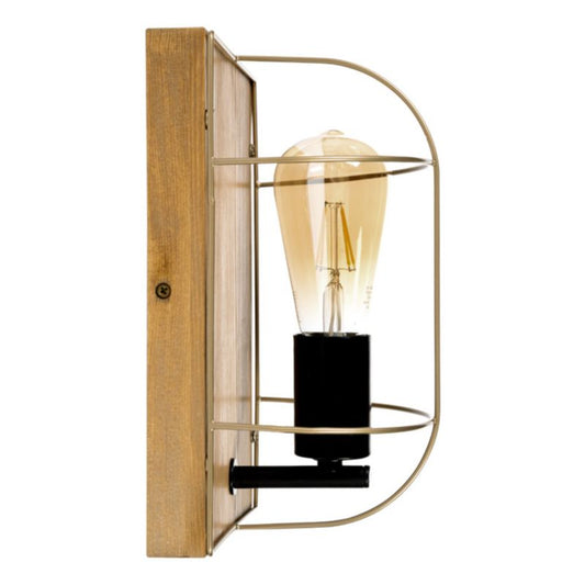 Træ Væglampe SPOT Light 1xE27 Max. 15W LED Fyrretræ FSC Brun med Guldaccenter, Polsk Producent, 1 stk.