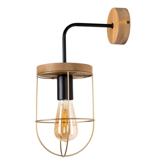 Trævæglampe SPOT Light 1xE27 Max. 15W LED Brun FSC-certificeret fyrretræ med gyldne detaljer, polsk producent, 1 stk.