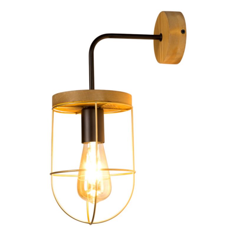 Trævæglampe SPOT Light 1xE27 Max. 15W LED Brun FSC-certificeret fyrretræ med gyldne detaljer, polsk producent, 1 stk.