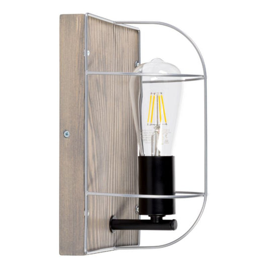 Trævæglampe SPOT Light 1xE27 Max. 15W LED Grå Fyrretræ FSC med Sølvaccent, Polsk Producent, 1 stk.