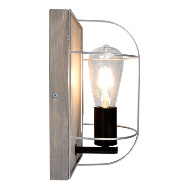 Trævæglampe SPOT Light 1xE27 Max. 15W LED Grå Fyrretræ FSC med Sølvaccent, Polsk Producent, 1 stk.