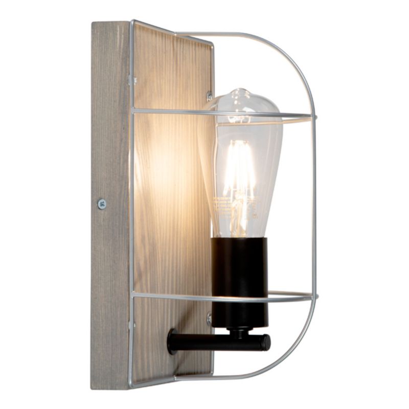 Trævæglampe SPOT Light 1xE27 Max. 15W LED Grå Fyrretræ FSC med Sølvaccent, Polsk Producent, 1 stk.