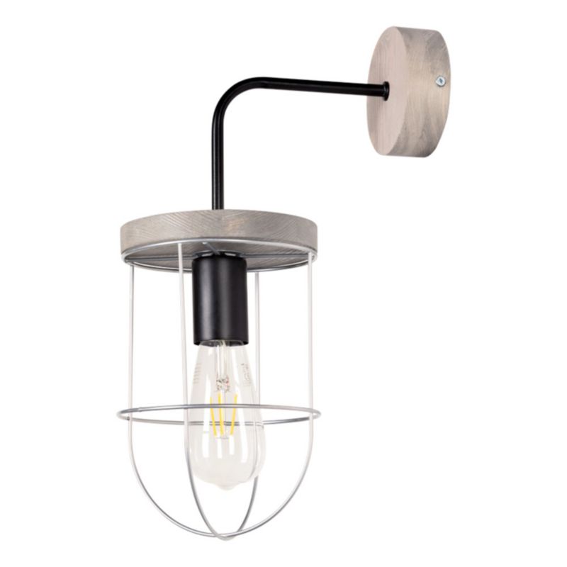 Træ-Væglampe SPOT Light 1xE27 Max. 15W LED Grå Fyrretræ FSC med Sølvdetaljer, Polsk Producent, 1 stk.
