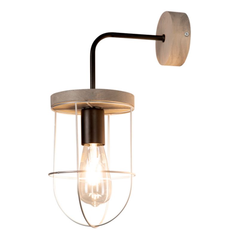 Træ-Væglampe SPOT Light 1xE27 Max. 15W LED Grå Fyrretræ FSC med Sølvdetaljer, Polsk Producent, 1 stk.