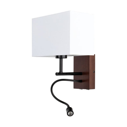 Træ-væglampe SPOT Light 1xE27 maks. 25W, 1xLED 2,5W, FSC-certificeret bøgetræ i valnøddenyanse med hvid lampeskærm, 1 stk.
