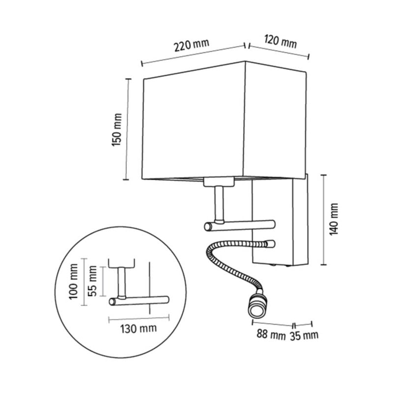 Træ-væglampe SPOT Light 1xE27 maks. 25W, 1xLED 2,5W, FSC-certificeret bøgetræ i valnøddenyanse med hvid lampeskærm, 1 stk.