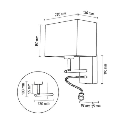 Træ-væglampe SPOT Light 1xE27 maks. 25W, 1xLED 2,5W, FSC-certificeret bøgetræ i valnøddenyanse med hvid lampeskærm, 1 stk.