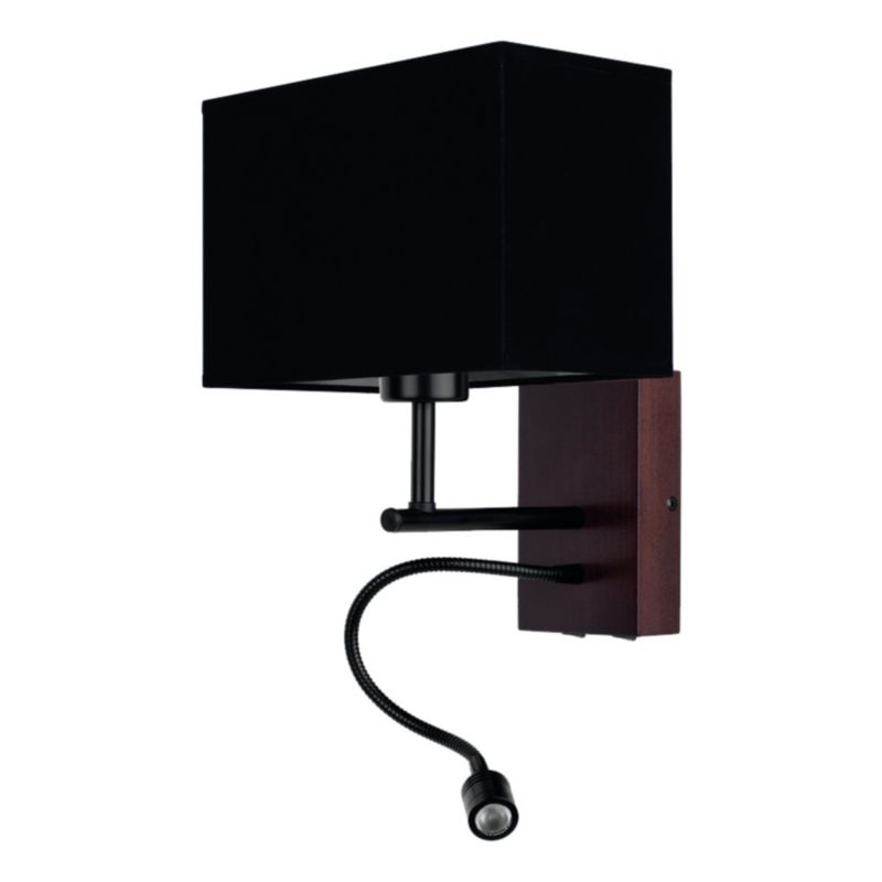 Trævæglampe SPOT Light 1xE27 Max. 25W, 1xLED 2,5W FSC-bøg i valnøddetræ med sort lampeskærm, 1 stk.