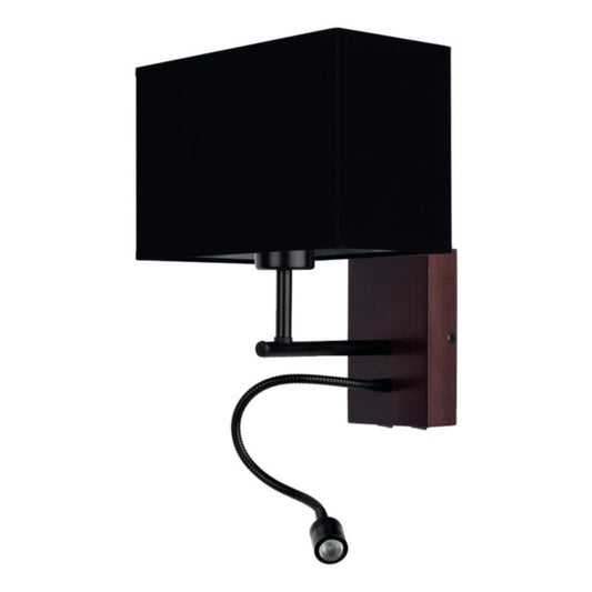 Trævæglampe SPOT Light 1xE27 Max. 25W, 1xLED 2,5W FSC-bøg i valnøddetræ med sort lampeskærm, 1 stk.