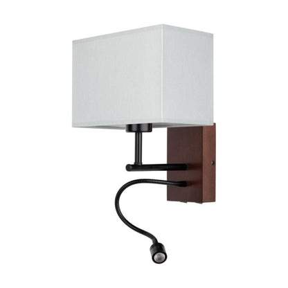 Trævæglampe SPOT Light 1xE27 max. 25W, 1xLED 2,5W FSC-bøg i valnøddetræ med grå lampeskærm, 1 stk.
