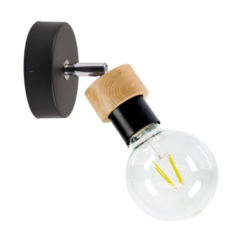 Træ Væglampe SPOT Light 1xE27 Max. 25W Olieret Eg FSC med Sort Accent, Polsk Producent, 1 stk.