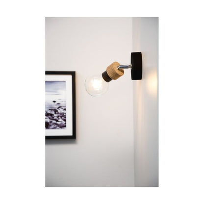 Træ Væglampe SPOT Light 1xE27 Max. 25W Olieret Eg FSC med Sort Accent, Polsk Producent, 1 stk.