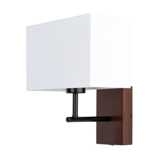 Trævæglampe SPOT Light 1xE27 Max. 25W i FSC-certificeret bøgetræ med valnødfinish og hvid lampeskærm, 1 stk.