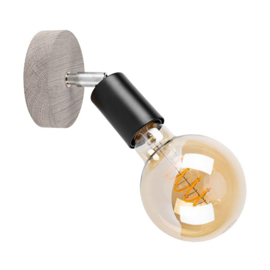 Trævæglampe SPOT Light 1xE27 Max. 25W Grå Fyrretræ FSC med Sorte Detaljer, Polsk Producent, 1 stk.