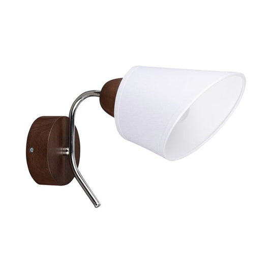 Trævæglampe SPOT Light 1xE27 Max. 40W Bøgtræ i Valnøddetræsfarve med Hvidt Stof, Polsk Producent, 1 stk.